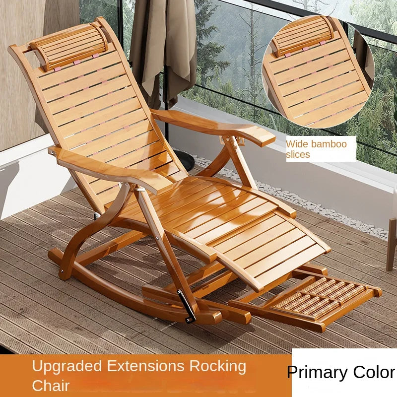 Traditional Chinese Style Taishi Chair, Bamboo and Cane Weaving Rocking/Lounge Chair