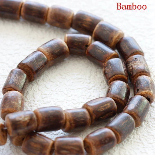 One Strand Natural Bamboo and Bodhi Seed Beads - Varies Shapes (G486)