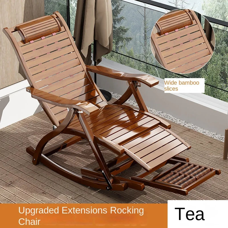 Traditional Chinese Style Taishi Chair, Bamboo and Cane Weaving Rocking/Lounge Chair