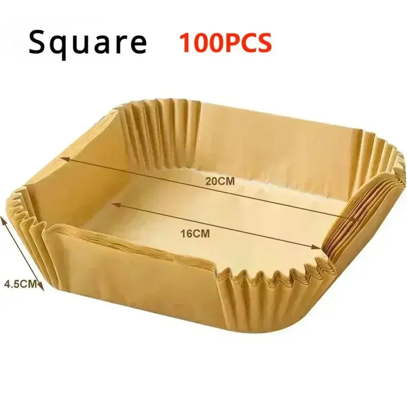 300PCS Air Fryer Disposable Paper Square Round Baking Paper Barbecue Plate NonStick Mat Kitchen Oven Oil Absorbing Paper Tool