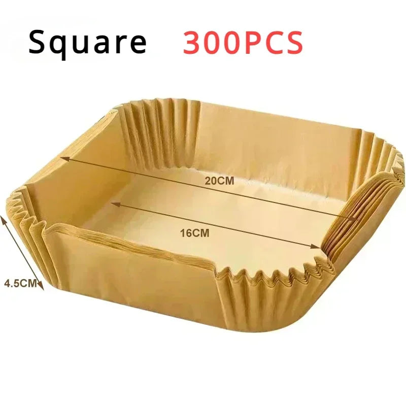 300PCS Air Fryer Disposable Paper Square Round Baking Paper Barbecue Plate NonStick Mat Kitchen Oven Oil Absorbing Paper Tool