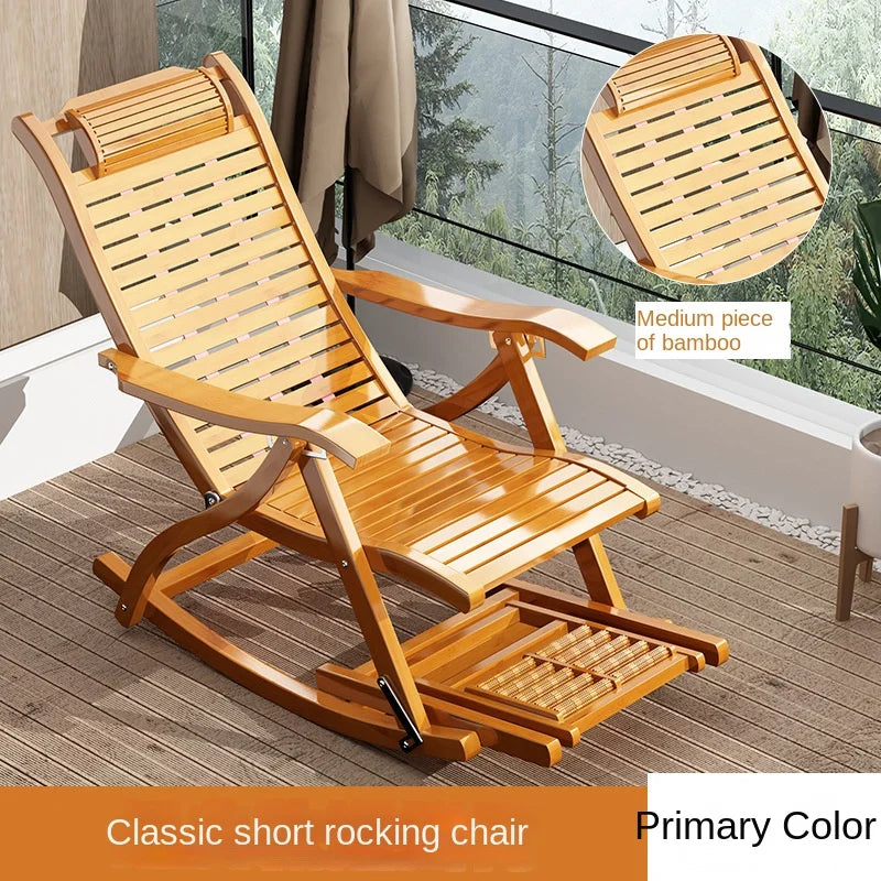 Traditional Chinese Style Taishi Chair, Bamboo and Cane Weaving Rocking/Lounge Chair