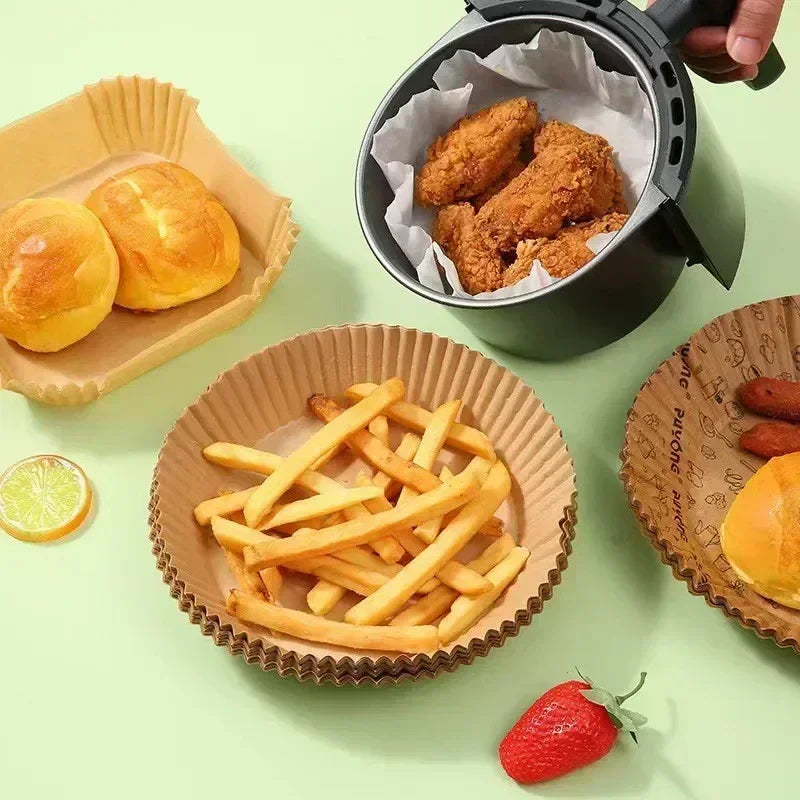 300PCS Air Fryer Disposable Paper Square Round Baking Paper Barbecue Plate NonStick Mat Kitchen Oven Oil Absorbing Paper Tool