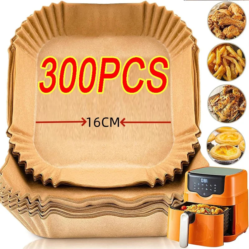 300PCS Air Fryer Disposable Paper Square Round Baking Paper Barbecue Plate NonStick Mat Kitchen Oven Oil Absorbing Paper Tool